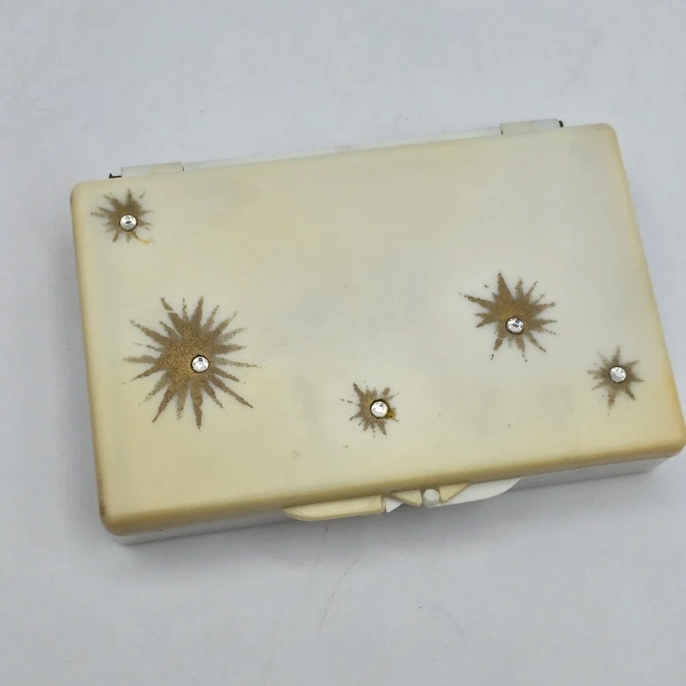 Vintage Plastic Travel Tissue Case / Holder‎ with Gold Starburst Design